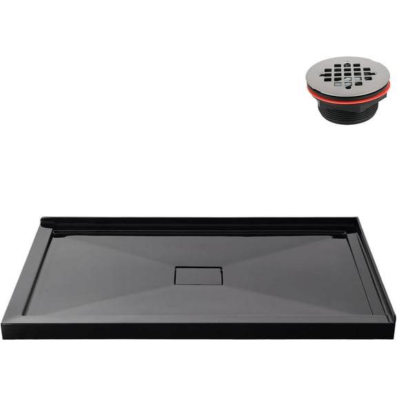 Streamline GB-2611-448-BL 60 in. x 36 in. Corner Acrylic Shower Base in Glossy Black With Center Drain, Drain Included