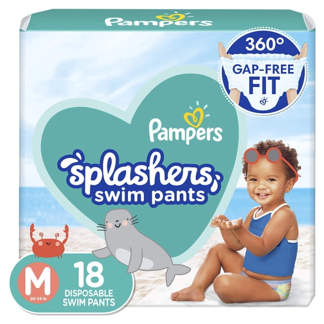 Pañales de natación Pampers Splashers, talla M, para niños pequeños, 18 unidades