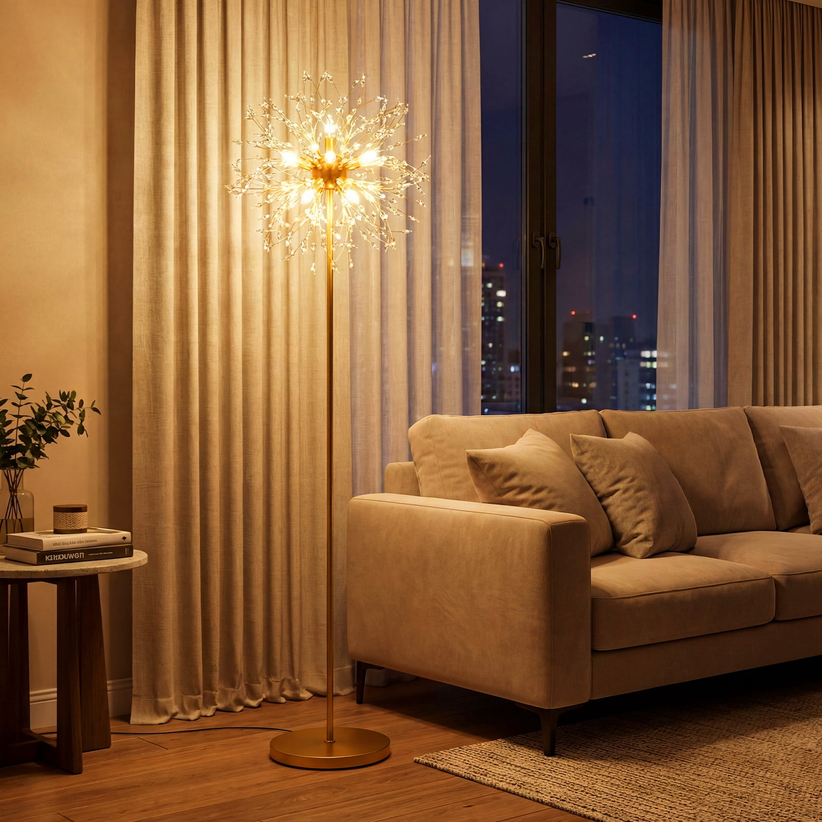Gymax 63'' Crystal Floor Lamp w/Acrylic Crystals Foot Switch for Living Room Bedroom Gold