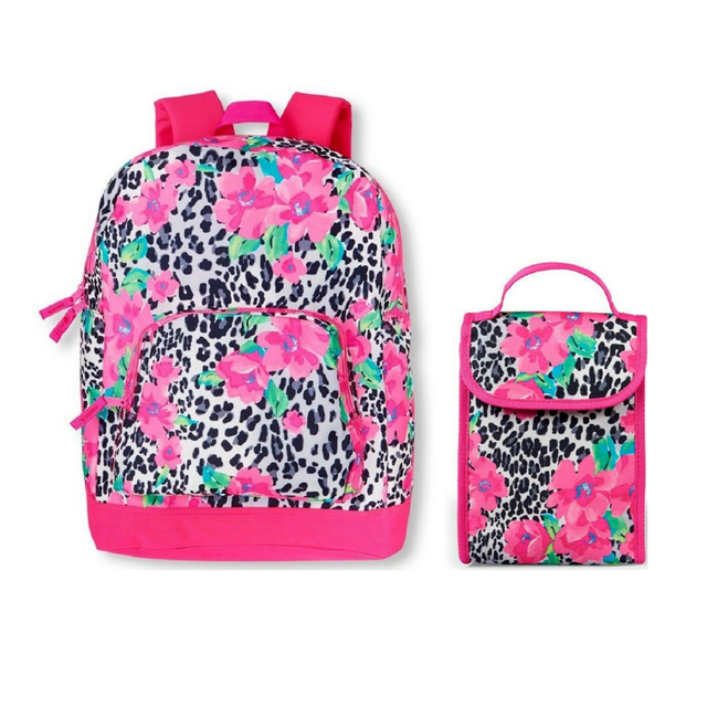 The Children's Place Girls 2PC Floral Backpack Lunch Tote Set Kids Pink Leopard