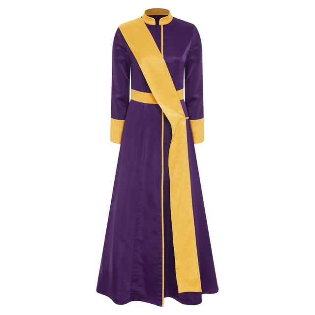 TiaoBug Robe de Costume à Manches Longues pour Femmes avec Écharpe Fermeture Éclair avant Patchwork Jacquard pour Fêtes Violet TTG