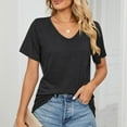 thumbnail image 4 of ClodeEU Women's V Neck Short Sleeve Tee ,Solid Color Casual Loose T Shirt Black,Womens Plus S, 4 of 8