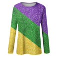 thumbnail image 4 of Aloohaidyvio Mardi Gras Clothing,Womens Mardi Gras Party Top Long Sleeve Mask Shiny Glitter Print Crew Neck T-Shirt, Mardi Gras Shirts, 4 of 5