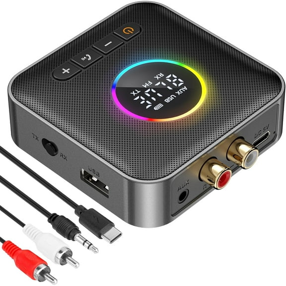 Bluetooth 5.4 Transmitter Receiver 3-in-1 Bluetooth Adapter HiFi Audio Receiver FM Transmitter with LED Display 3.5mm AUX RCA USB for TV/Car/PC/Home Stereo/Speakers