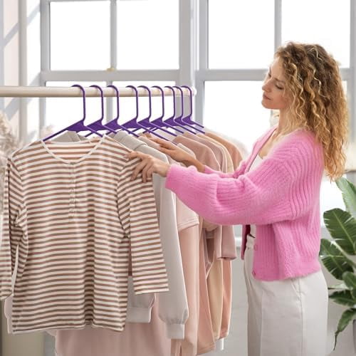 Plastic Hangers 20 Pack Purple - Clothes Hangers - Makes The Perfect Coat Hanger and General Space Saving Clothes Hangers for Closet - Percheros Ganchos para Colgar Ropa Hangars