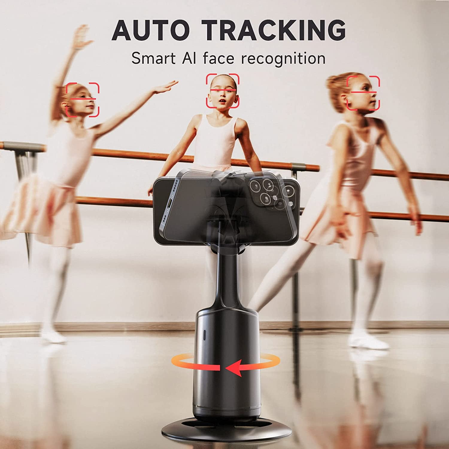 Auto Face Tracking Tripod - 360° Rotation Auto Tracking Phone Holder, No App, Phone Camera Mount with Remote and Gesture Control, Rechargeable Smart Shooting Holder for Video Recording, Tiktok