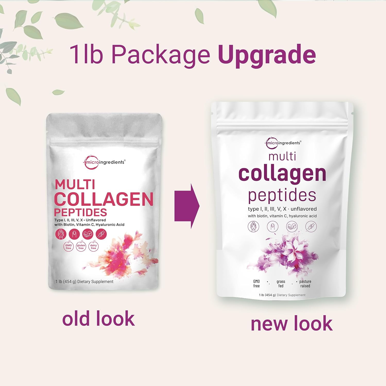 Micro Ingredients Multi Collagen Peptides Powder, 1lb (41 Servings) | Hydrolyzed Type I,II,III,V,X with Biotin, Hyaluronic Acid, Vitamin C - Unflavored Collagen for Women & Men