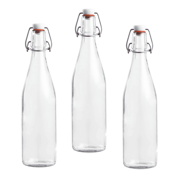 Le Parfait Swing Top Bottles - 500ml French Glass Preserving Bottles w/ Stainless Steel Hinged Stopper, 16oz/Pint (Pack of 3)
