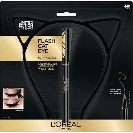 L'Oreal Paris Infallible Flash Cat Eyeliner and Cat Ear Headband, Black, 1 kit
