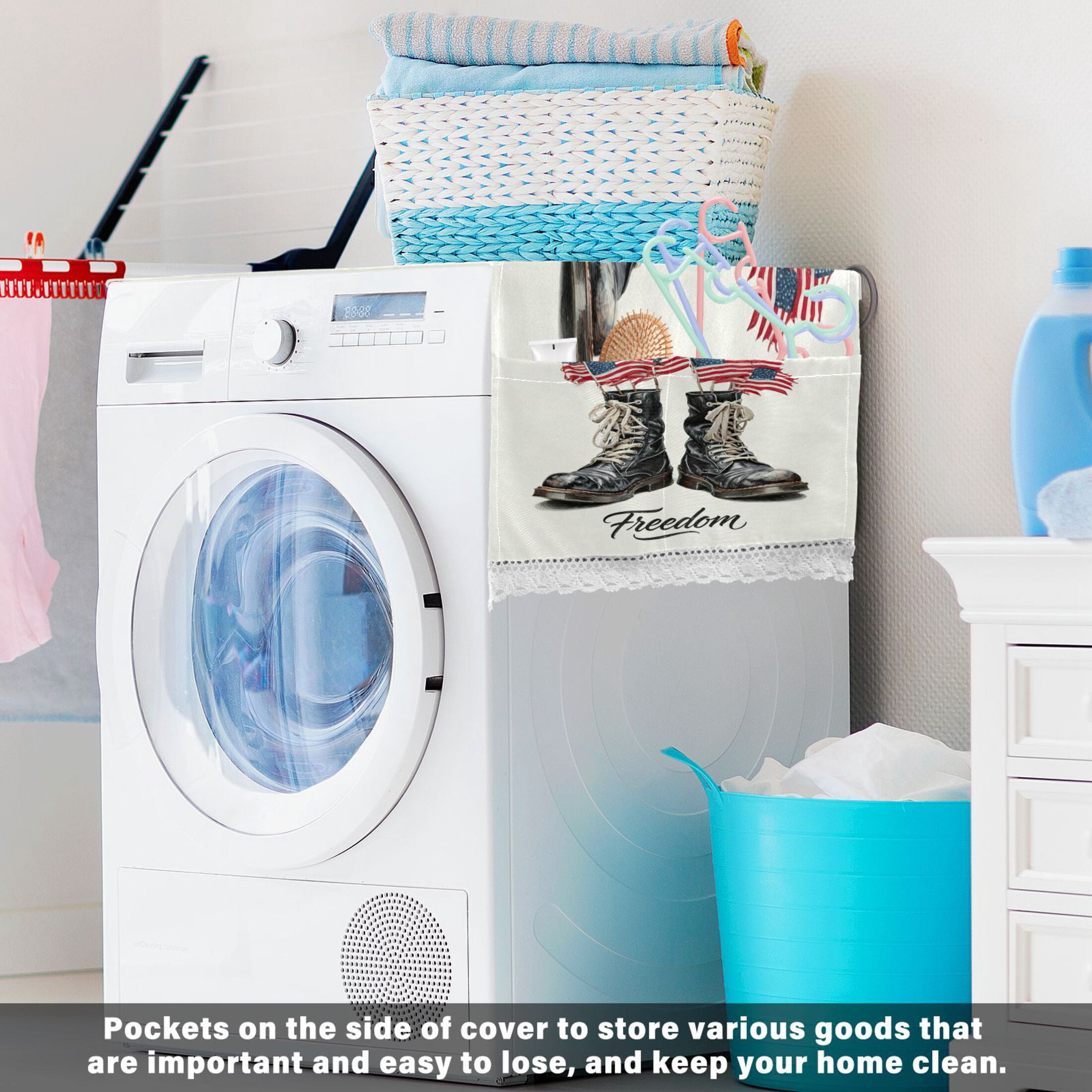 Wobogo Freedom Flag Boots Washing Machine Cover Dustproof Washer Dryer Cover Waterproof Laundry Room Decorative Protector