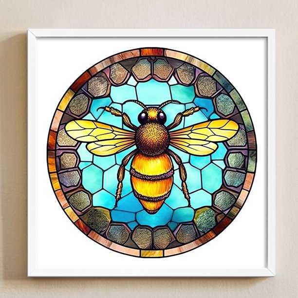 Cuadros Decorativos Bordado completo Hilo de algodón ecológico 18CT Arte de cruz de abeja de vidrieras contadas DQrwqpou embutido en tela