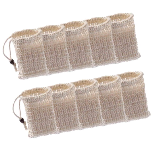 Bolsa de jabón colgante, bolsa de ahorro de jabón para exfoliante, viaje y baño, 10 Uds. con cuenta marrón