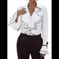 thumbnail image 1 of Camisa Informal con Mangas Acampanadas y Volantes de Color Liso para Mujer, y Otoño 2025 S, 1 of 7