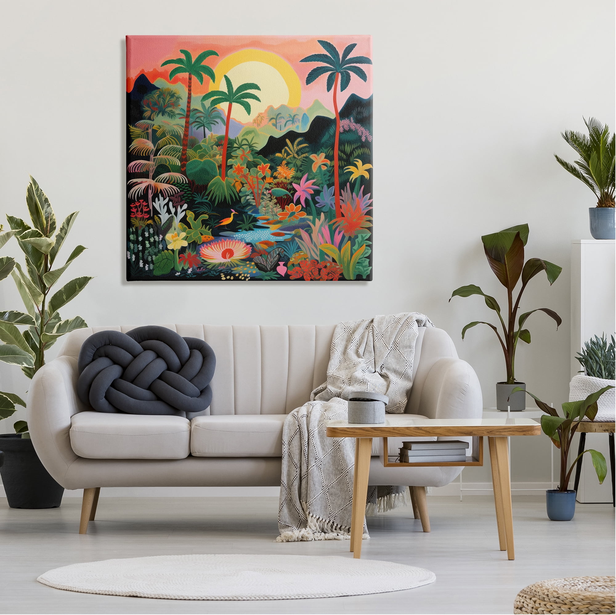 Stupell Industries River & Tropical Vegetation Landscape Painting Gallery Wrapped Canvas Art Print Wall Art, 36 x 36