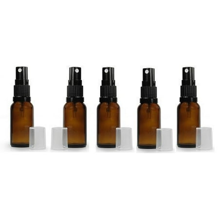12 Grand Parfums 5ml Amber Glass Fine Mist Atomizer Spray Bottles, with Black Mister and Clear Hood, Essential Oil