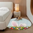 thumbnail image 3 of Round Area Rug 4ft, Spring Easter Rabbit Ears Teal Wood Non-Shedding Washable Area Rug, Colorful Eggs Daisy Flower Non Slip Low-Profile Circle Rugs for Living Room, Bedroom Dining Room, 3 of 9