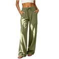 thumbnail image 2 of Zormilly Cargo Pants Women Elastic High Waisted Hiking Pants with 4 Pockets Drawstring Fashion Straight Leg Pants, S-2XL, 2 of 9