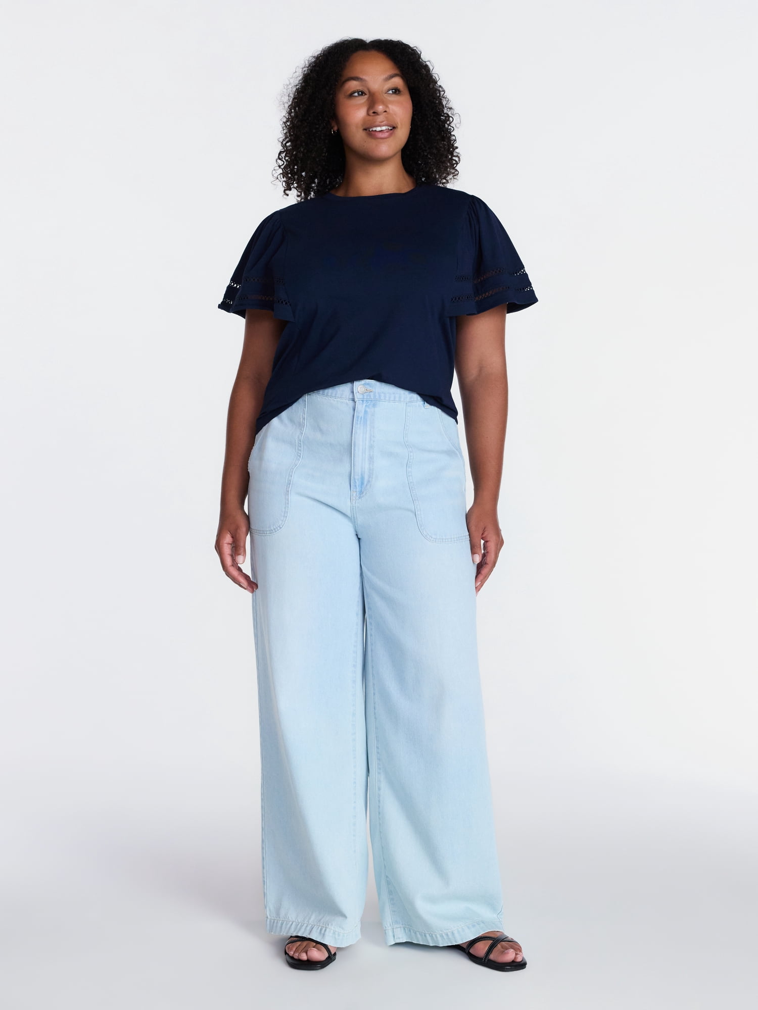 Time and Tru Women's High Rise Draped Utility Jeans, 30" Inseam, Sizes XS-XXXL