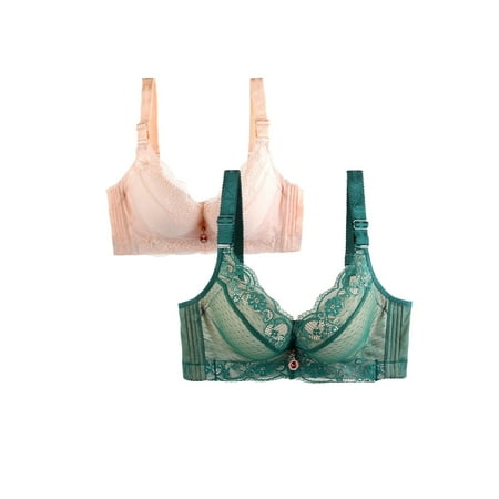 HCURIBAD Clearance! Bras for Women  Pack of 2 Sports Bra Women s Breathable Plus Size Lace Bra Womens Bras Sexy Wireless Bras for Women  Push up Bra  Bra Pack 2Pcs Underwear Army Green 6XL