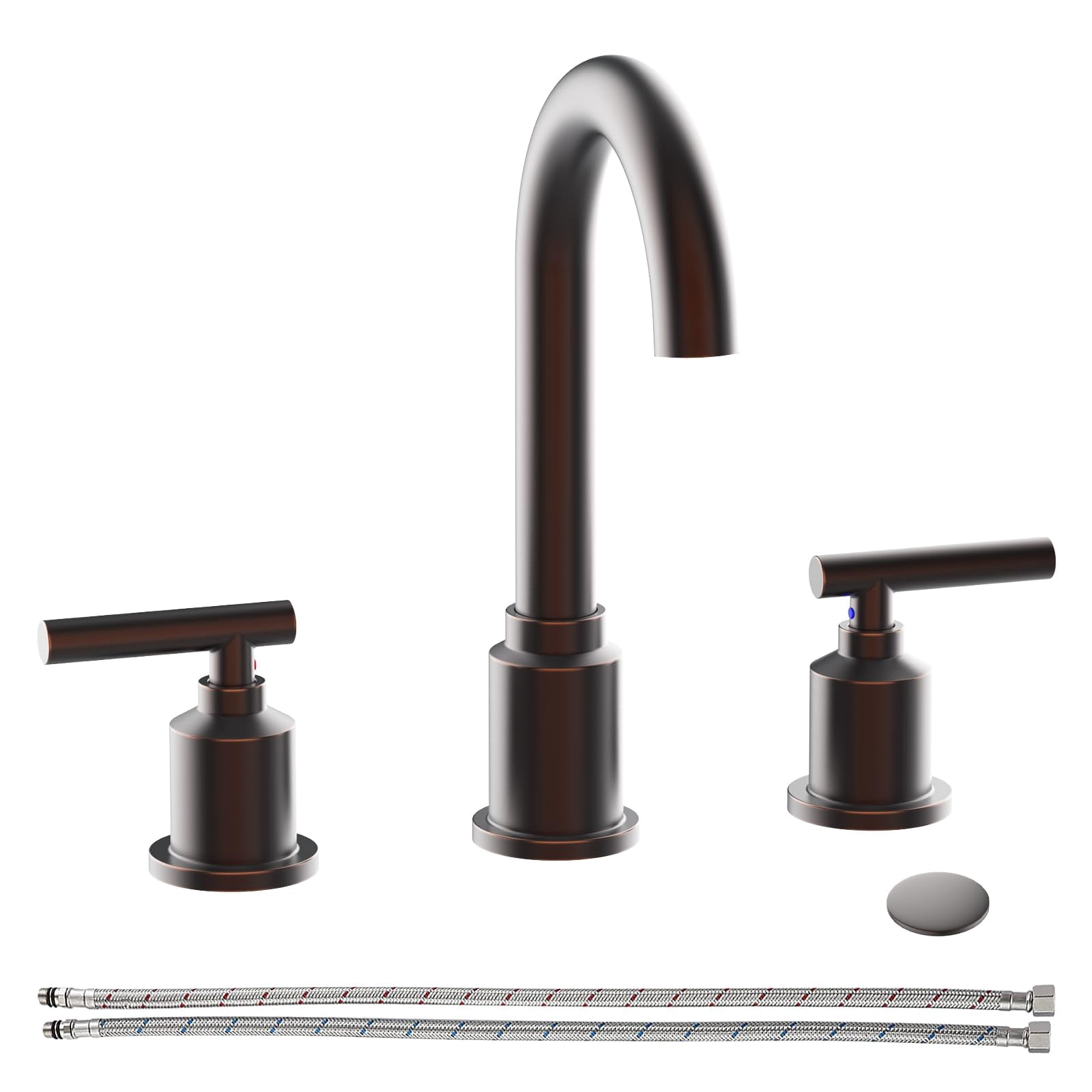 Bathroom Faucets for Sink 3 Hole, 8 Inch Bathroom Sink Faucet with Pop-up Drain and Supply Lines, Widespread Faucet for Vanity RV Farmhouse
