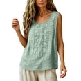 thumbnail image 5 of Womens Summer Linen Tank Tops Boho Wide Strap Sleeveless Tops Floral Embroidered Blouses Flowy Bohemian Causal Shirt (L,Green), 5 of 8