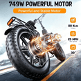 thumbnail image 3 of Electric Bike for Adults (Age 18+), 749W Folding E Bike , 48V 15Ah Battery 50/60 Mile Range, 20"x4.0 Fat Tire Ebike for Commute, Electric Bicycle with LCD Display 7-Speed UL2849, 3 of 7