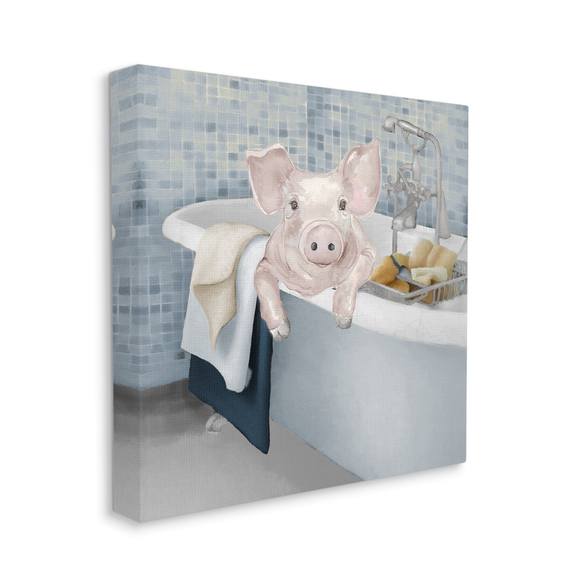 Stupell Pig Bathing Bathroom Tub Animal Animals & Insects Painting Gallery Wrapped Canvas Print Wall Art