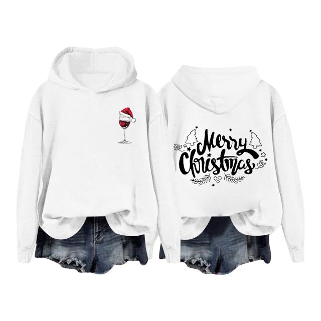 WILLBEST Sudaderas Navideñas para Chicas Adolescentes, Sudaderas de Manga Larga Estampadas de Felpa con Capucha, conjuntos de Otoño Lindos 2024 XX-Grande
