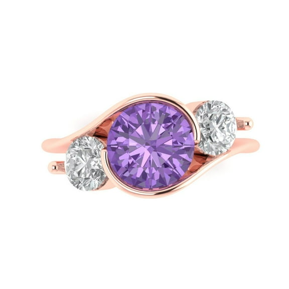 Three-Stone Engagement Ring for Women - 3.5ct Simulated Alexandrite in 18K Rose Gold Promise Ring