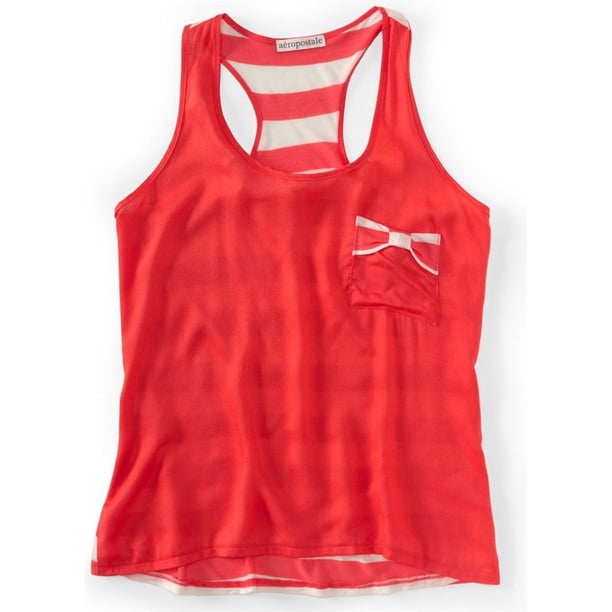 Aeropostale - Camiseta sin mangas tejida con lazo a rayas para mujer, rosa, grande
