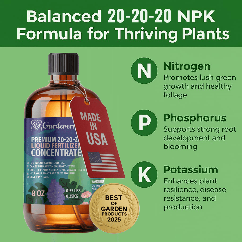 𝐏𝐑𝐄𝐌𝐈𝐔𝐌 All-Purpose 20-20-20 Liquid Fertlizer Spray - Increases Flowering and Yield on All Varieties of Fruits, Vegetables and Flowers| Liquid Plant Superfood Mist (32 OZ)