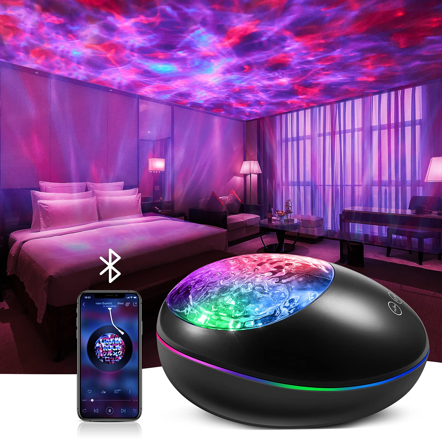 Tesoky Star Projector Night Light for Kids Rotating Ocean Wave Star Light Projector Bedroom Christmas Wedding Galaxy Light Projector with Remote Control and Bluetooth Music Speaker