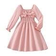 thumbnail image 2 of FAOWME Big Child Girls Dress Long Sleeve Solid Color Bow Design Stylish Comfortable Dresses For Casual Daily Wear Pink 7-8 Years, 2 of 9