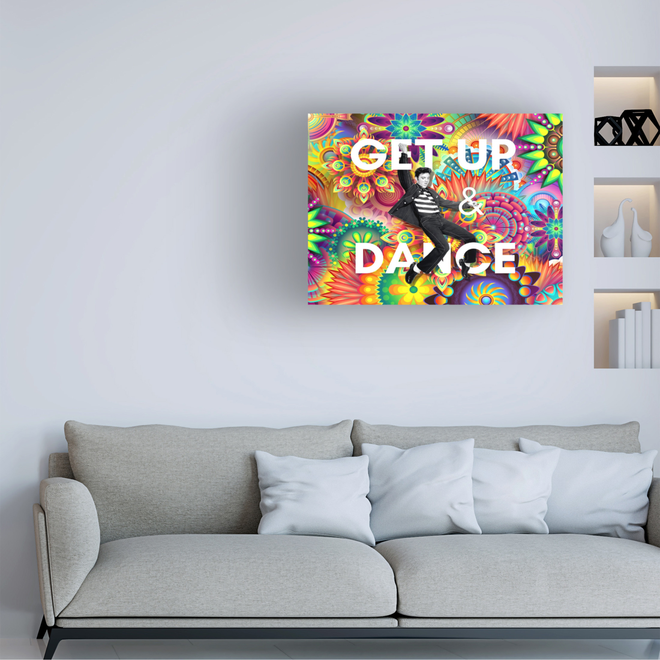 Canvas Wall Art - Tina Mitchell 'Get Up and Dance Elvis Psychodelic' Wall Art for Living Room, Bedroom, or Office Décor by Trademark Fine Art - 24 x 24 Inches