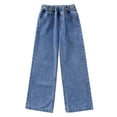 thumbnail image 4 of Huowey Toddler Kids Girls Fashion Casual Jeans Elastic Waist With Pockets Wide Leg Denim Pants Boho Dailywear, 9-10 Years, 4 of 9