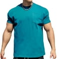 thumbnail image 2 of UVEASISHA Solid T-Shirt for Men Short Sleeve Cotton Crew Neck Tshirt Moisture Wicking Training Sport Tee Tops with Pocket Blue L, 2 of 3