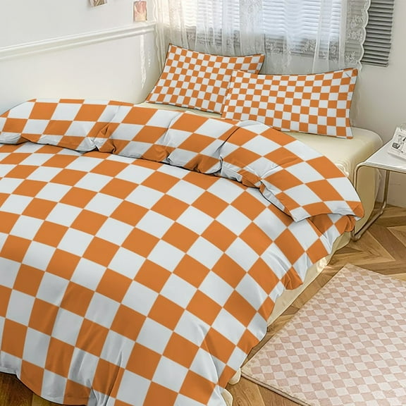 Colorful Geometric Checkered Duvet Cover Set Themed Multicolor Polyester Bedding Set for Bedroom Decoration