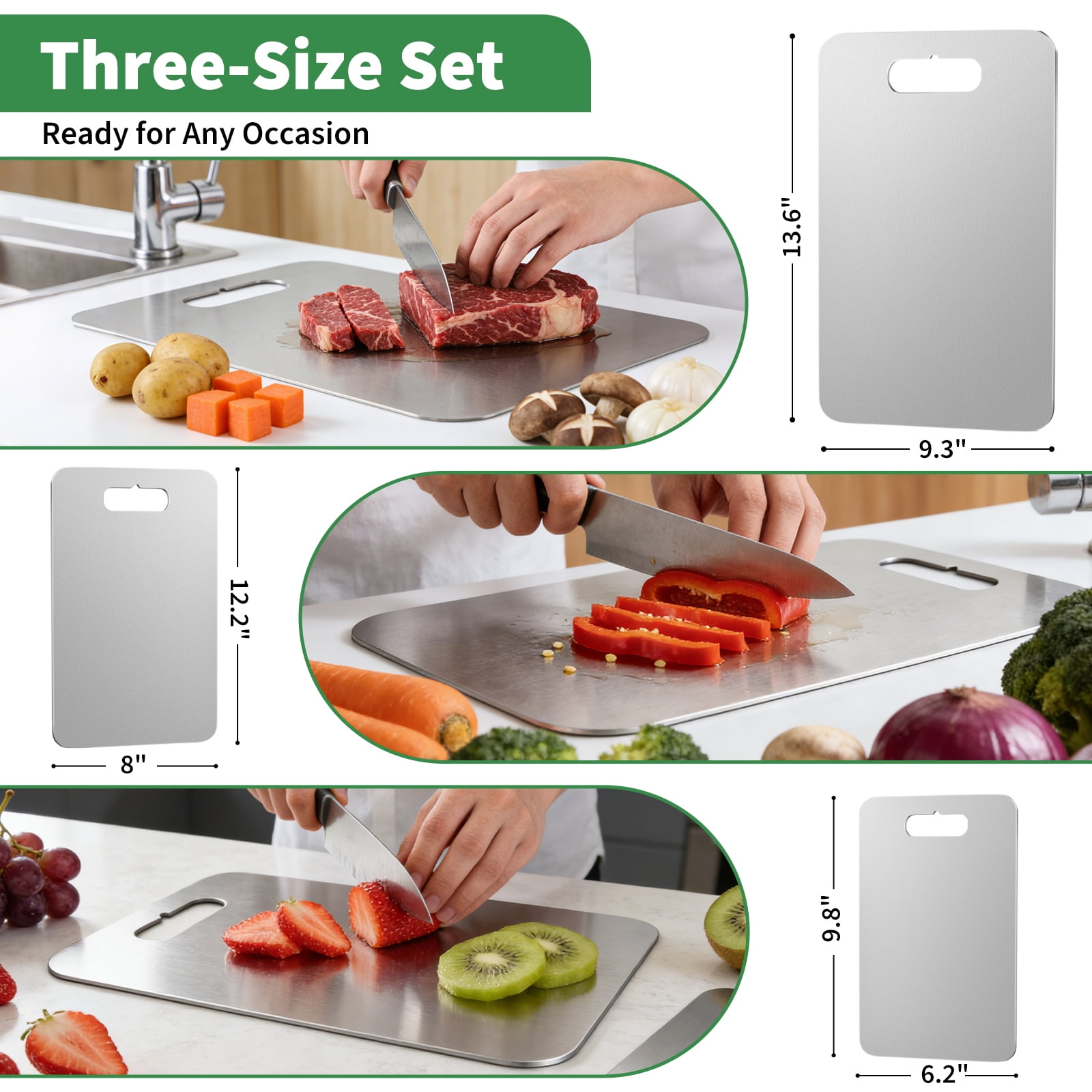 Titanium Cutting Board Set of 3, Cutting Board Double Sided Food Grade, Non-Slip Surface for Meat, Vegetables and Fruits Kitchen Appliances, Easy to Clean, S+M+L