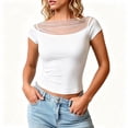 thumbnail image 3 of FchengtaiS Womens Mesh Crop Tops Short Sleeve Boat Neck Tee Shirts Going Out Outfits Fashion Clothes, 3 of 7