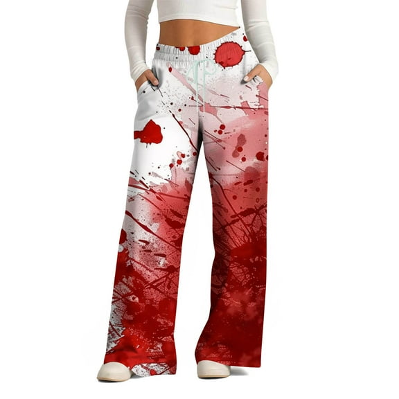 WXLWZYWL Halloween Pants for Women Plus Size Stretch Pants Casual Palazzo Sweatpants Bat Print Drawstring Wide Leg Pant Lounge Elastic Waist Sweatpant with Pockets