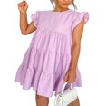 thumbnail image 1 of AMERTEER Robe Femme Manches à Volants Couleur Unie Vintage Ample Col Rond, 1 of 3
