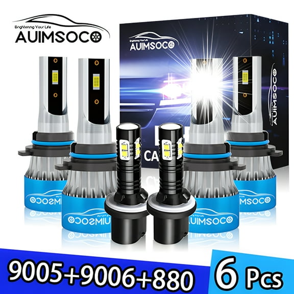 Led Headlight Combo High Low+Fog Lights 9005 9006 880 6-Pack 8000LM 6000k Bright White Kit Bulbs 300% Brighter Canbus Ready For GMC Jimmy 1996 1997 1998 1999 2000 2001