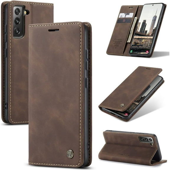 Wallet Case for Samsung Galaxy S22 Plus 5G, Premium PU Leather Case Vintage Matte Wallet Flip Cover [Card Slots] [Magnetic Closure] Stand Function Shockproof Full Protection - Cafe