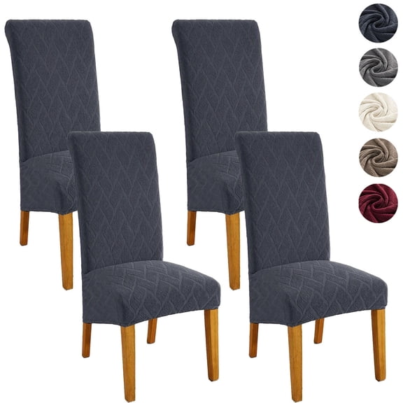 Topchances Stretch Dining Chair Covers Set of 4, Jacquard High Back Parsons Chair Slipcovers for Dining Room Kitchen Restaurant Hotel, Dark Gray