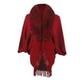 thumbnail image 2 of Elainilye Fashion Women's Fall Winter Scarf Knitted Loose Thickened Shawl Coat Artificial Fur-Collar Scarf Wrap Shawl Scarves,Red, 2 of 5