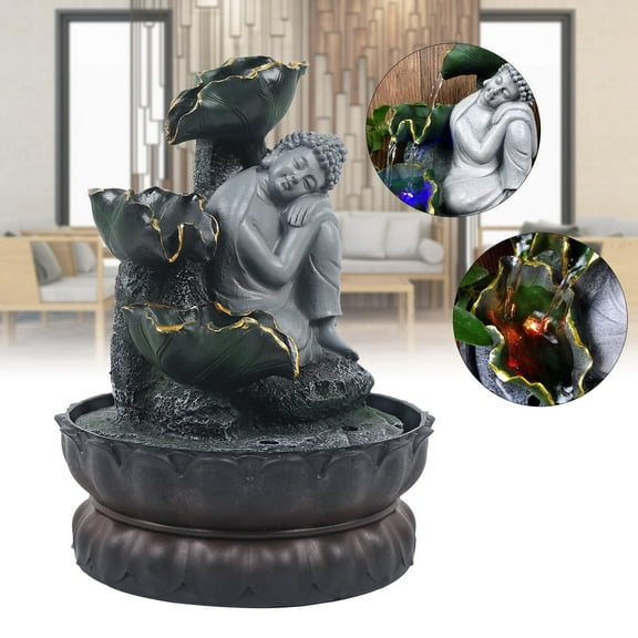Resin LED Sleeping Buddha Statue Tabletop Water Fountain Decor For Home & Office