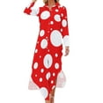 thumbnail image 2 of 2024 Red White Polka Dot Casual Dress Kusama Yayoi Inspired Aesthetic Dresses Long Sleeve Pretty V Neck Print Big Size Chiffon Dress, 2 of 7