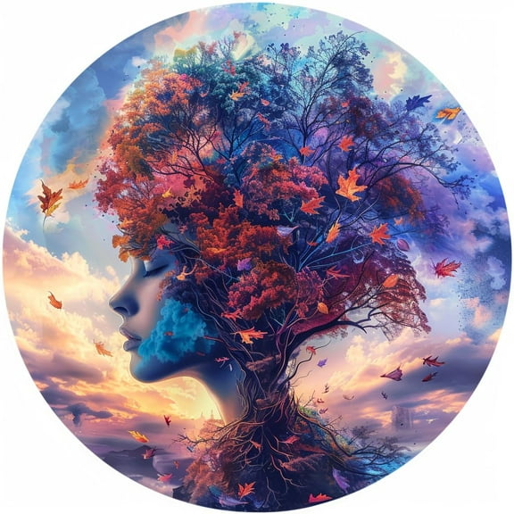 Abstract Woman Face Colorful Tree 5D Diamond Art Painting by Number Kits for Adults DIY Paint with Full Drill Round Diamond Gems Painting Art Craft for Home Wall Decor 13.8x13.8inch(1)