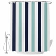 thumbnail image 2 of Turquoise Navy Blue Striped Waterproof Fabric Shower Curtain,Farmhouse Stripe Art Waterproof Fabric Shower Curtain for Bathroom Curtains Bathtubs Hotel Shower Curtains with 12 Hooks Extra Long 72x84, 2 of 8