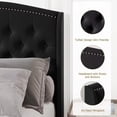 thumbnail image 4 of Queen Size Bed Frame, Modern Platform Bed with Upholstered Wingback Button Tufted Headboard, Black, 4 of 6